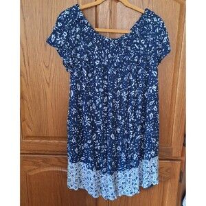 LANE BRYANT Blue Floral Smocked Off Shoulder Dress 10/12